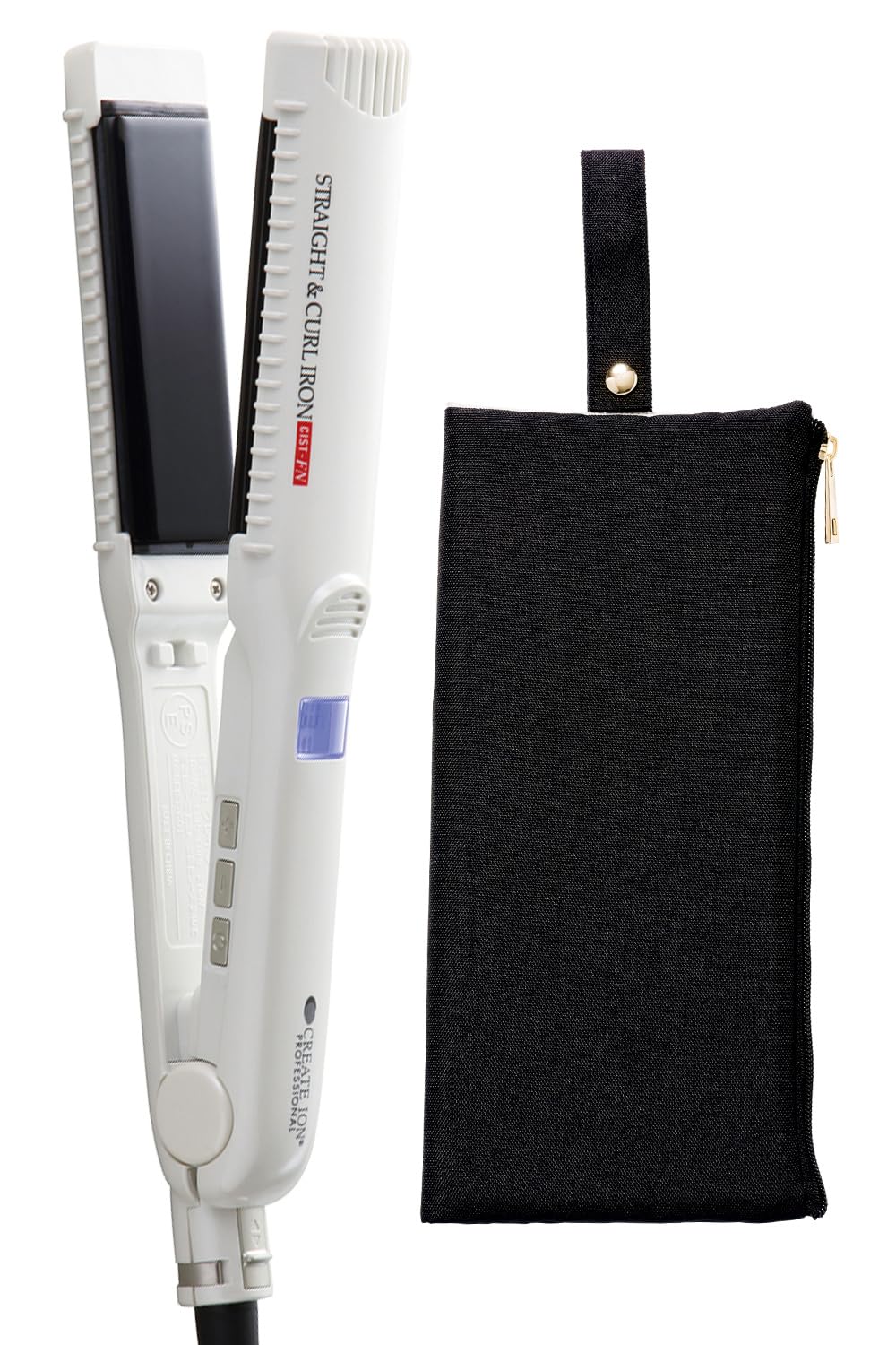 

[Authorized Retailer] CREATEs ION Straightening & Curling Iron CIST-FN + Heat-Resistant Hair Iron Case (Black) Set, Pouch, Straightening Iron