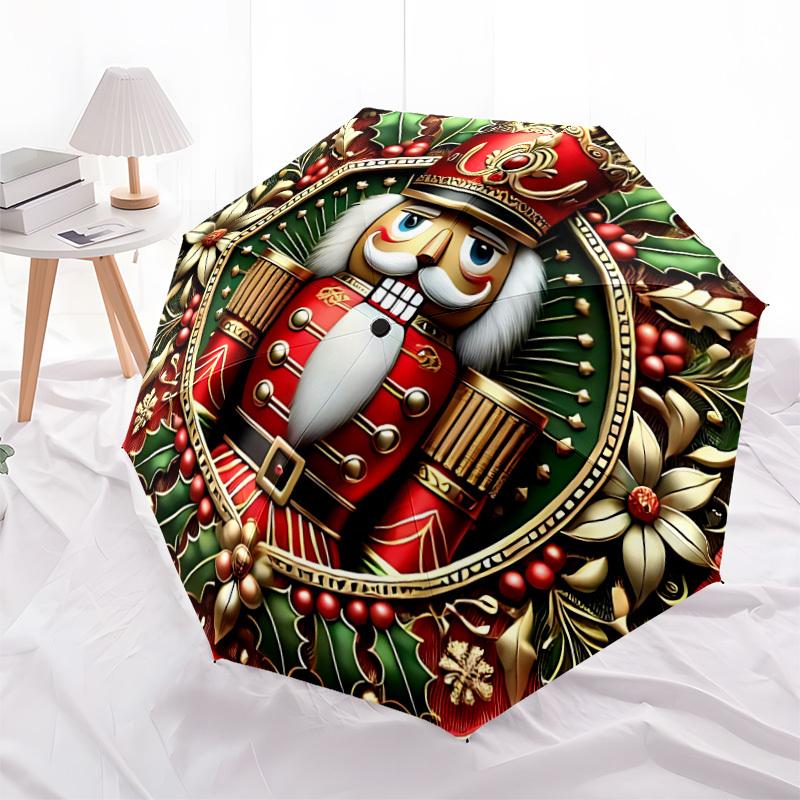 1 Stück Nussknacker Weihnachten Automatischer Öffnungs-/Schließschirm, Winddicht, Kompakter Faltbarer Schirm mit Leichtem Design für Damen/Herren215