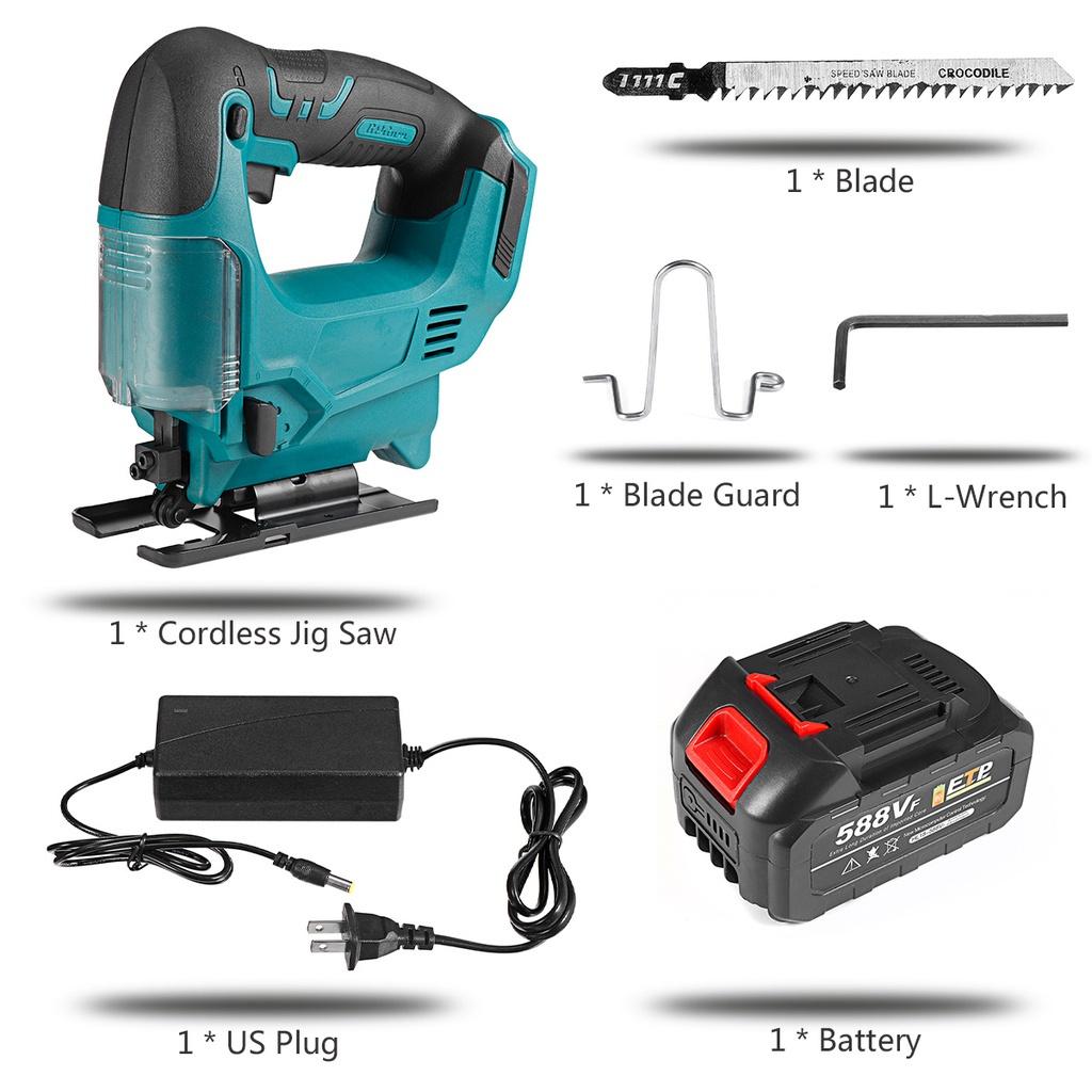 588Vf Akülü Yapboz 65mm 2900RPM Elektrikli Testere Çok Fonksiyonlu Ahşap Metal Kesme Güç Aracı 2 x 15000mAh Makita 18V Pil
