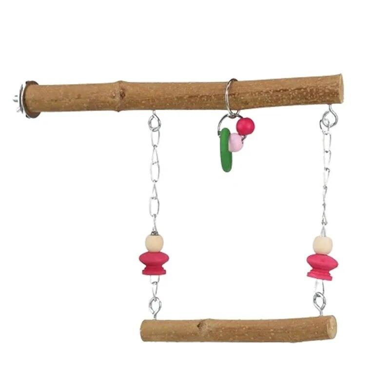 Najlepsze drewniane gałęzie stojące zabawki klatka dla małych średnich papug falistych, naturalny lite drewno specyficzne dla papug huśtawka pierścień do zawieszenia