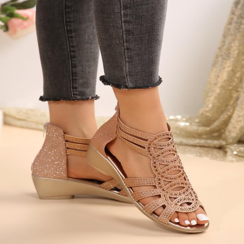 

Летние новые полые туфли для мамы модные сандалии-рыбки на танкетке модные сандалии женские 43 золотой