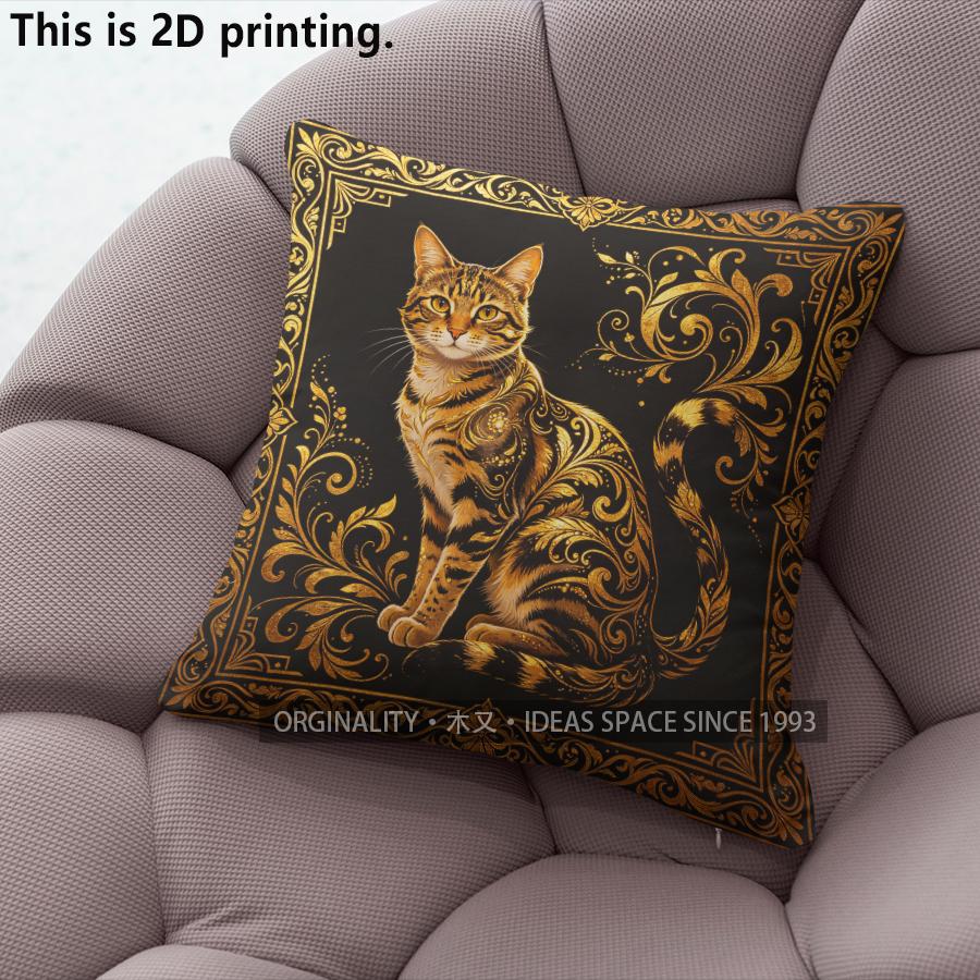 Vintage Gold Filigree Cat Decorative Throw Pillow Covers Pattern Cushion Cover Suitable For Sofa Bedroom Car Pillow Cover