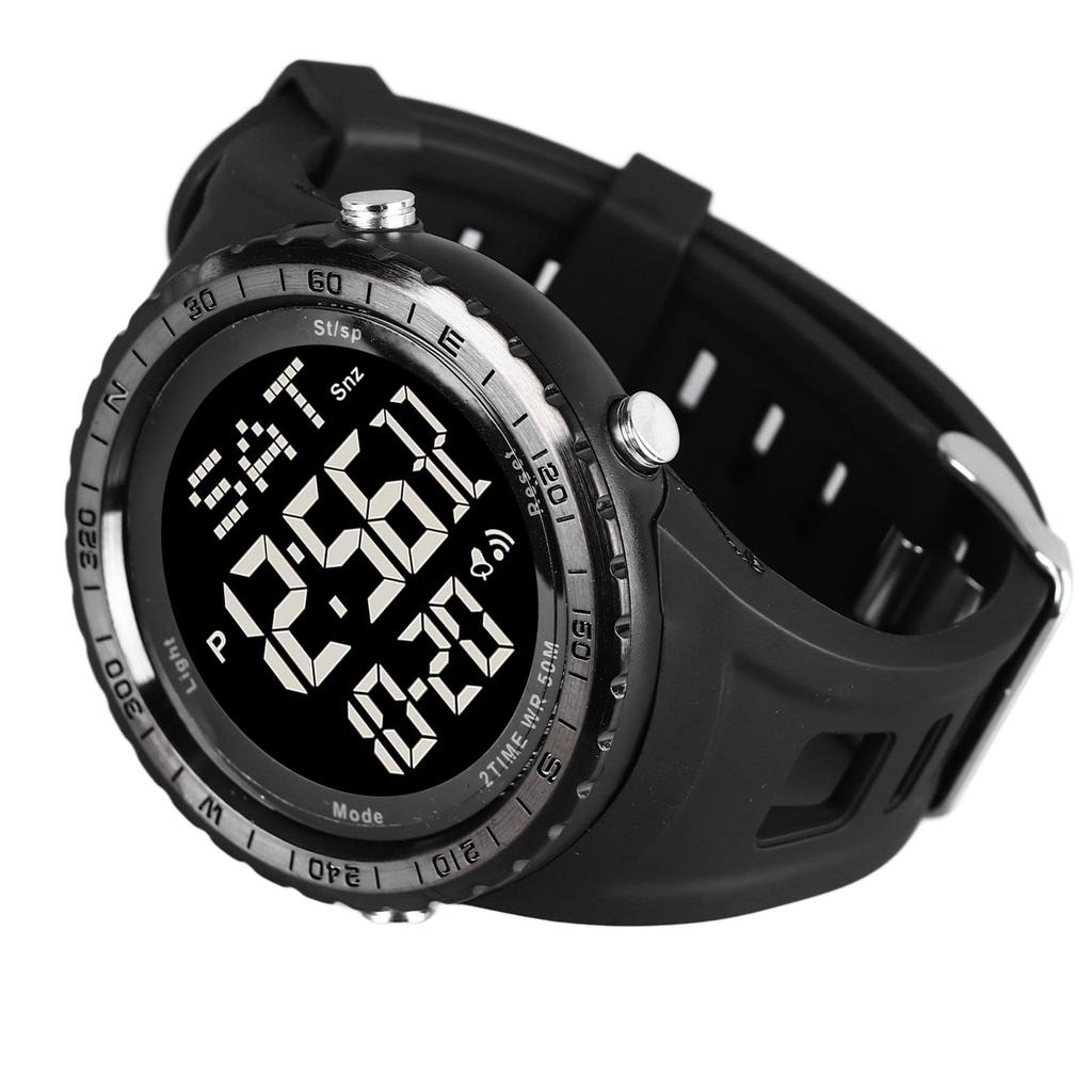 Men Analog Digital Watch Water Resistant LED Display Calendar Alarm Backlight Fashion Men Chronograph Sport Watch Black