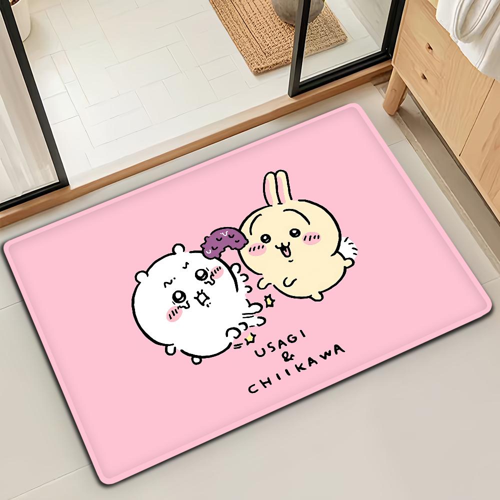 Cute Cartoon C-Chiika-waE Usagi Door Mat Bath Microfiber Decorative Versatile Flannel Floo Mat Quick Dry Absorbent Non-slip Sole