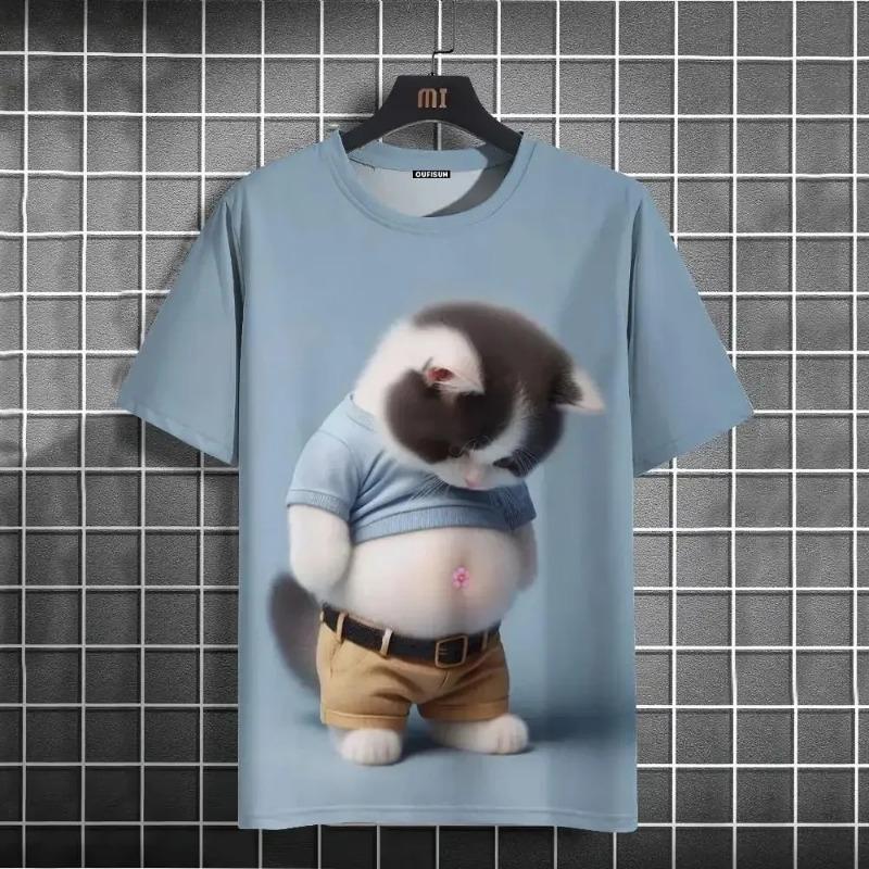 3D Printed Men's T-shirt Cat Pattern T-shirt Summer Street Short Sleeved Round Neck Top Fashionable T-shirt