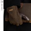 JIUMU Men's Winter Warm Sheepskin Riding Gloves