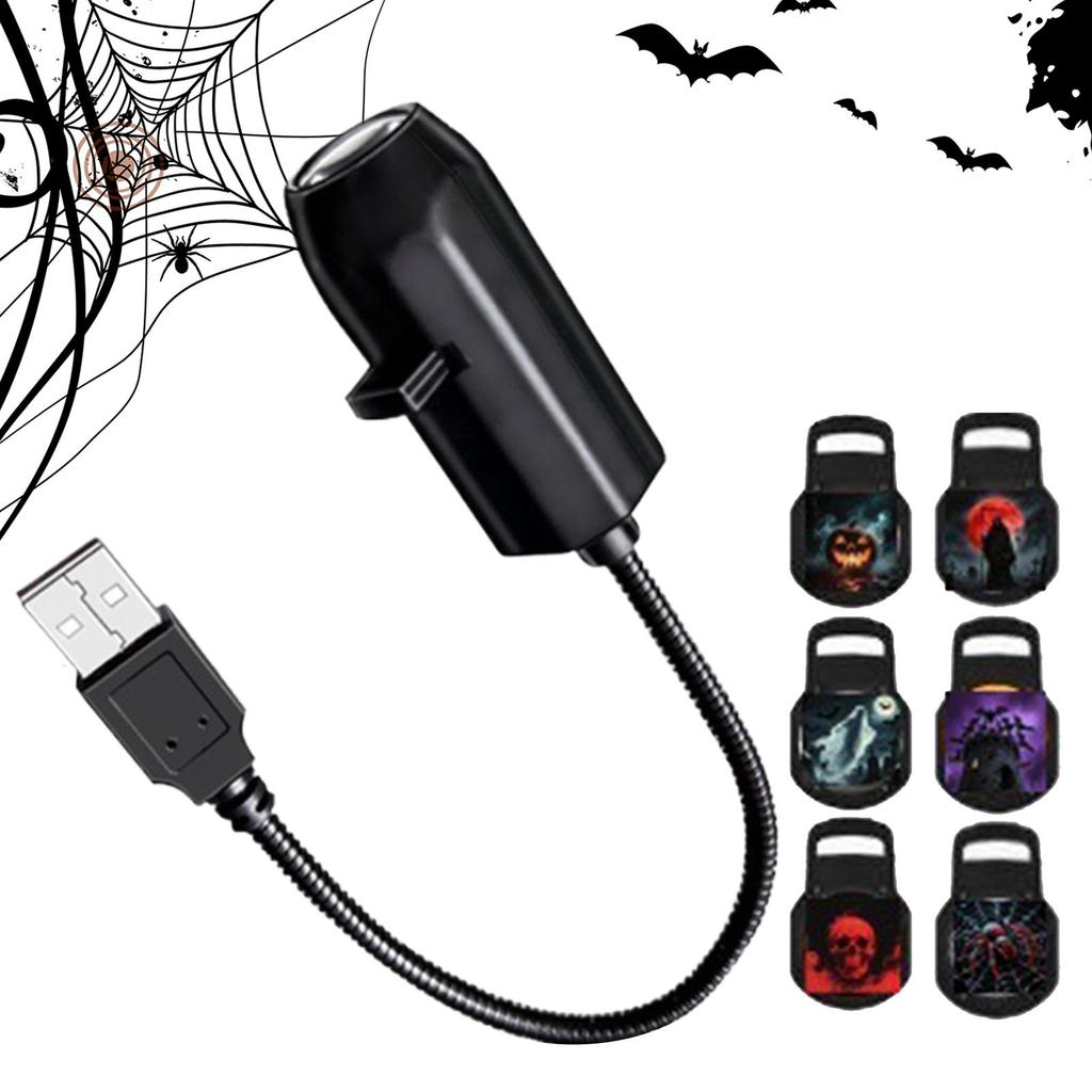 Halloween Skull Projection Lamp Switchable Pattern Design 360-Degree Rotating USB Halloween Projector Lamp LED Decor