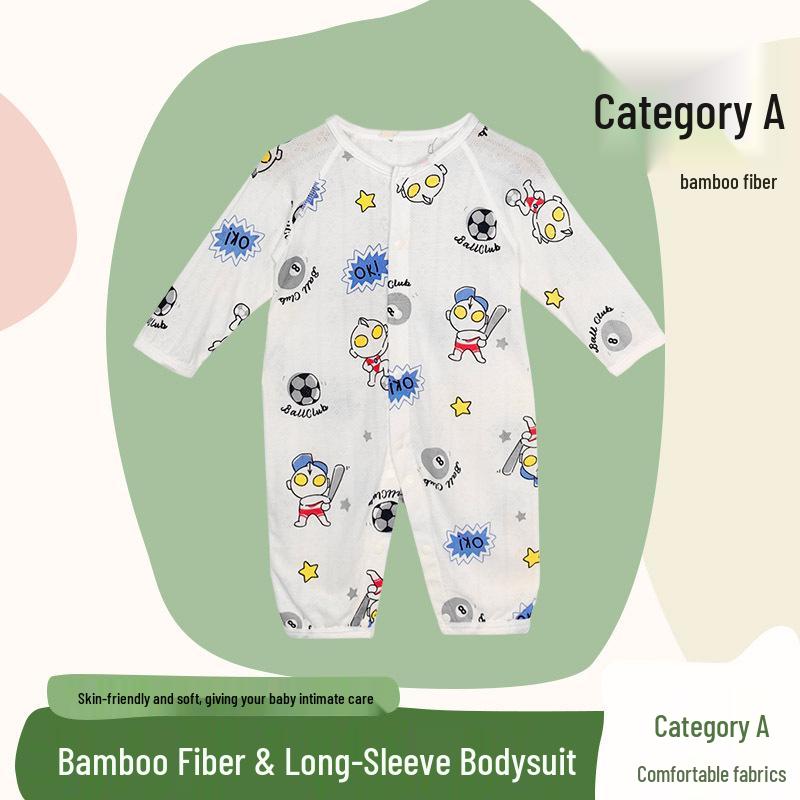 Baby Langarm-Bodysuit aus Bambusfaser: 3-24 Monate, Atmungsaktiver Druckknopf im Schritt, Nahtlos für den Sommer