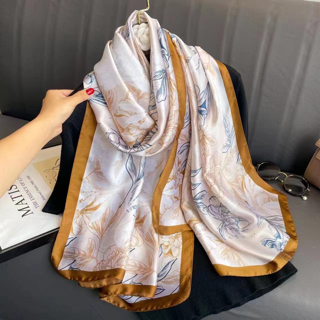 Silk scarf female spring and autumn fashion printing simulation silk temperament sarong thin section shawl scarf