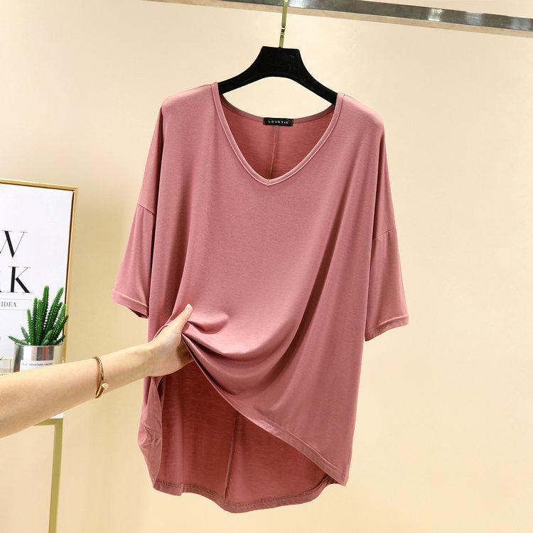 Einfarbig Basic Kurzarm Damen T-Shirt Sommer Casual V-Ausschnitt Lose T-Shirt Damen All Match Baumwolle Dünne T-Shirts