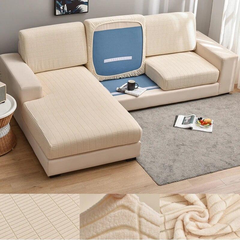 Hochwertiger Plüsch-Sofa-Sitzkissenbezug, Möbelschutz für Haustiere, Kinder, dehnbar, waschbar, abnehmbarer Schonbezug