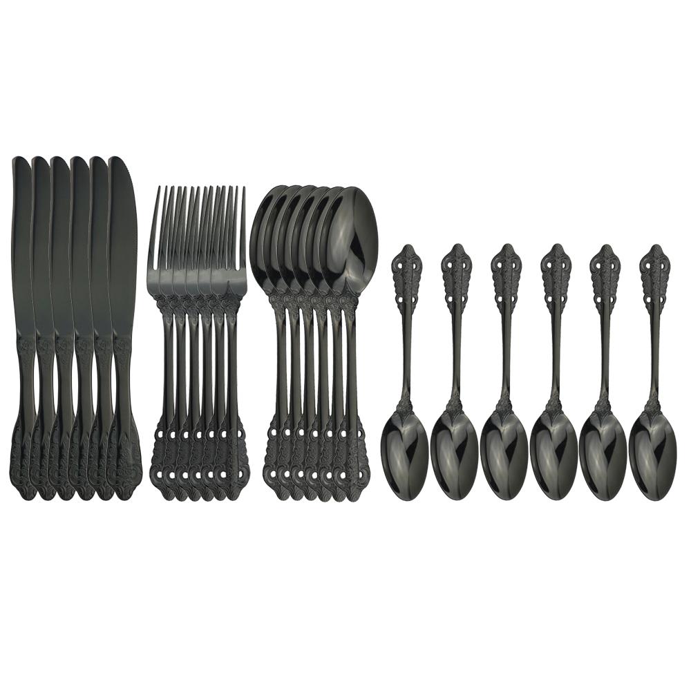 24Piece Dinnerware Set Golden Cutlery 18/10 Stainless Steel Tableware For Kitchen Dinenr Knife Fork Gold Spoon Flatware Set