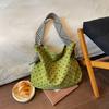 Polka Dot Corduroy Shoulder Bag Casual Hobo Tote with Striped Strap Large Capacity Handbag