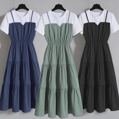 Plus Size Chinese Style Slim Fit Two-Piece Long Skirt Dress - Summer 2025
