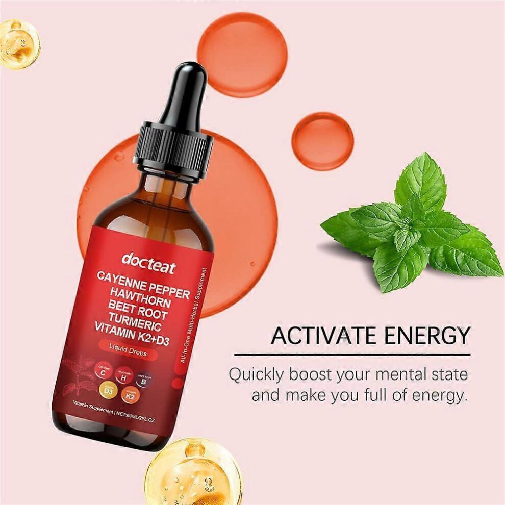 1-5x Gocce di Peperoncino di Caienna, con Biancospino e Barbabietola, Liquido Portatile per la Cura del Corpo 60ML