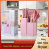 19-Piece Silicone Kitchenware Set with Storage Bucket and Oak Handle Utensils