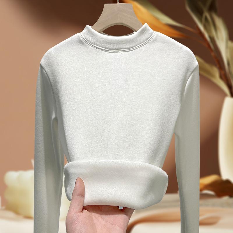3 Winter fleece thickened bottoming shirt women's silver fox fleece slim fit inside warm autumn clothes crew neck top