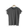 New Summer Mesh Ruffled Round Neck Cotton T-shirt for Women