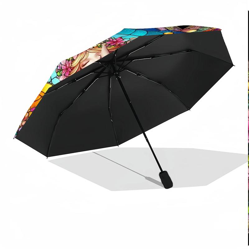 Stained Glass Fairy 8-Frame for Travel, Camping, Casual Lightweight Portable Umbrella, Essential for Every Family Holidays Birthday Gift