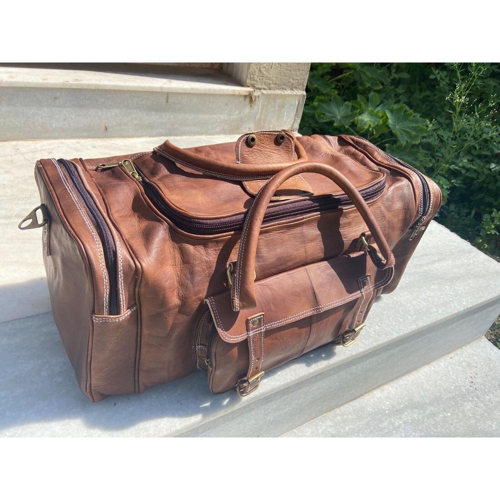 Leather Bag Travel Goat Gym Duffle Luggage Genuine Brown Vintage New Men's Men