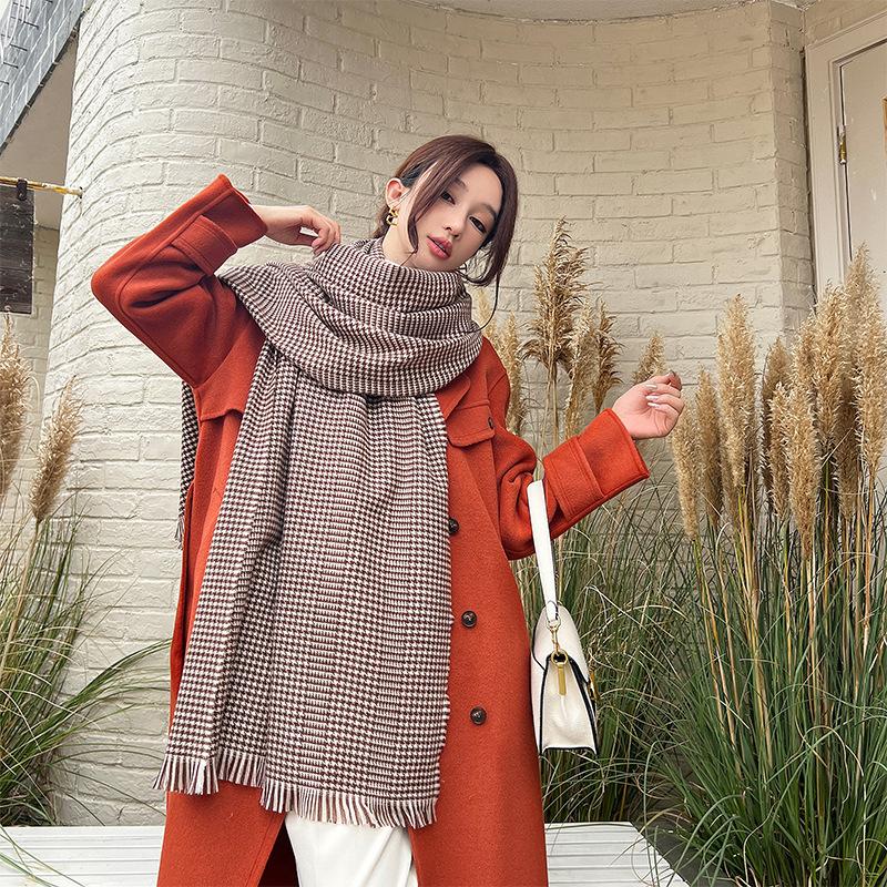 Korean Style Classic Houndstooth Wool Scarf for Women Autumn and Winter Retro All Match Fashion Scarf Warm and Comfortable Cold Protection Shawl