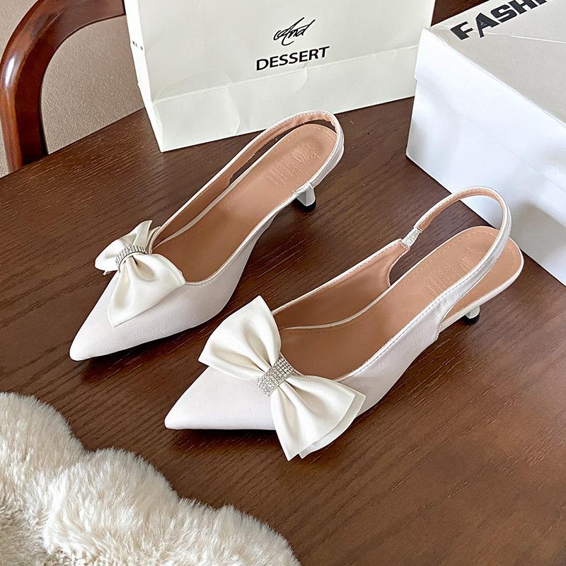 

Бантик туфли-лодочки на кошачьем каблуке женские милые летние новые остроносые туфли на высоком каблуке 38 бежевый