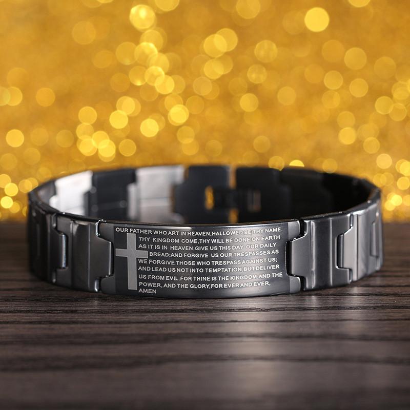 

Браслеты с крестом из нержавеющей стали, мужские черные браслеты, модные ювелирные изделия, подарочные аксессуары 1PC