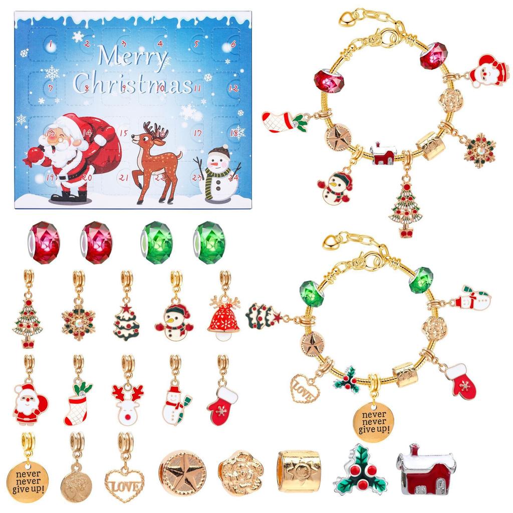 Christmas Bracelet DIY Crystal Beaded Alloy Jewelry Santa Blind Box Children's Holiday Gift