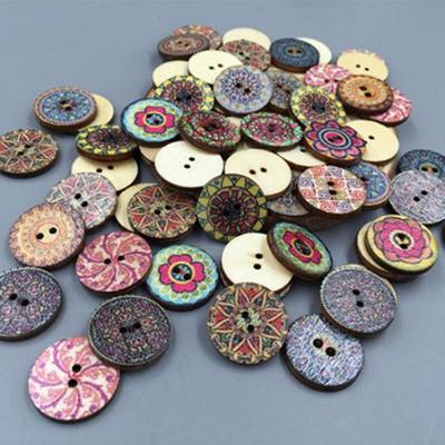100x Mixed Vintage Colorful Flowers Wood Buttons Scrapbooking Sewing Craft 20mm