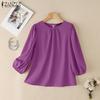 ZANZEA Women Casual Round Neck Solid Color Loose 3/4 Sleeve Blouse