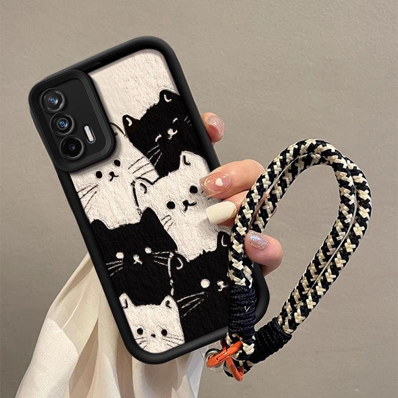 Realme Gt Neo3 Mobile Phone Case Creative Graffiti Black and White Cat