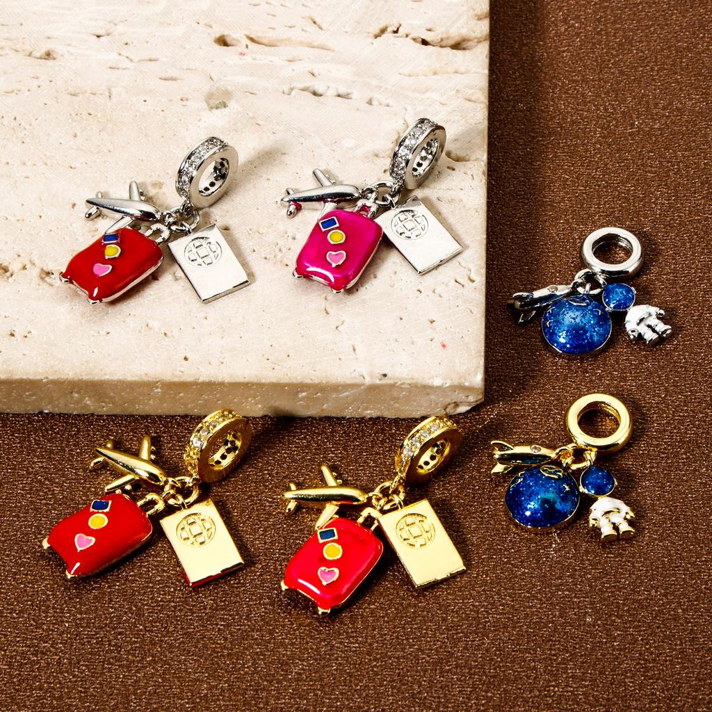 1 Piece Brass Dangle Charm Enamel Luggage Trolley Suitcase Universe Planet Pendant For Bracelet Necklace Jewelry Making Finding