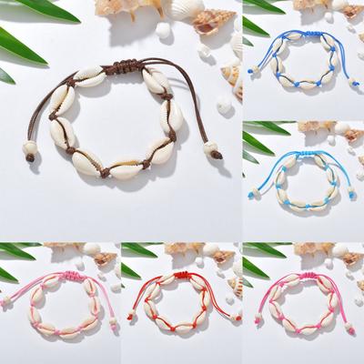 Women Hand Knitting Shell Charm Bracelet Beaded Chain Bangle Jewelry Accessory