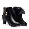 Autumn Winter Women's Leather Boots New Fashion Waterproof Side Zipper High Heels Non-slip Lightweight Warm Cotton Boots