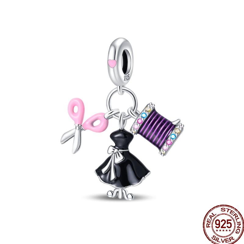 Copper Tailor Handmade Button Scissors Shiny Zircon Charm Beads Suitable For Panoriginal Bracelet Diy