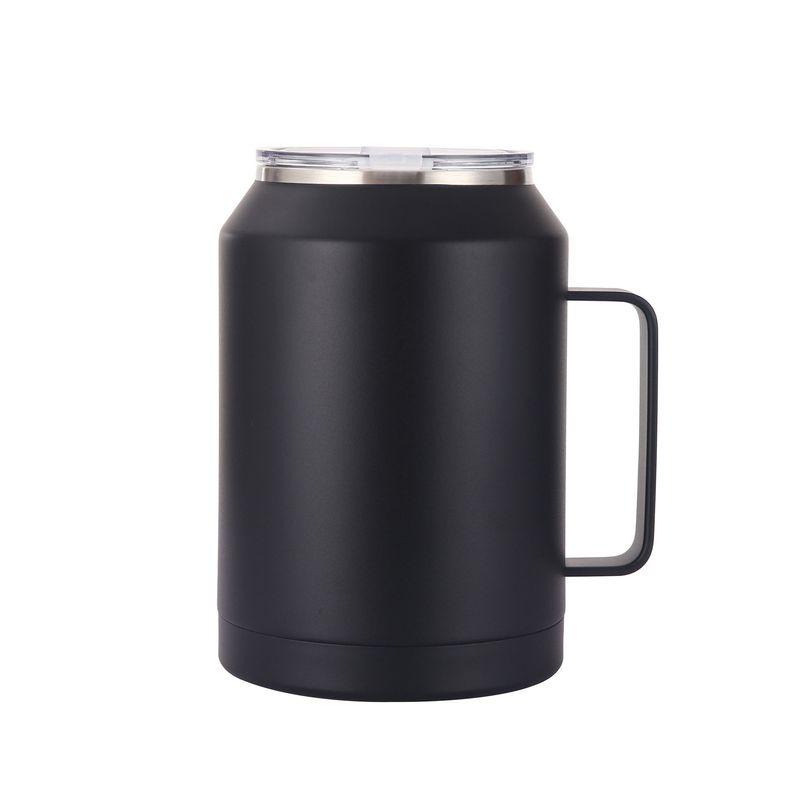 New Trendy Stainless Steel Large-Capacity Thermos Mug with Gradient Design, Car Cup with Handle, Ice Cup, Beer Mug Black 50oz