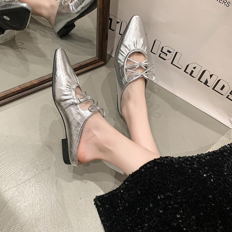 French bow bag head cool slippers women's summer wear 2025 new fairy style flat half slippers fashion sandals