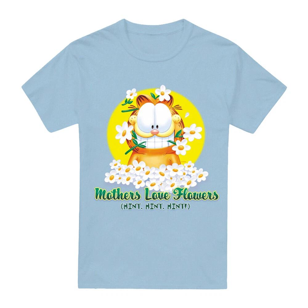 Garfield Mothers Love Flowers 100% Cotton T-shirt Mens Tees Top S-2XL, Light Blue XL