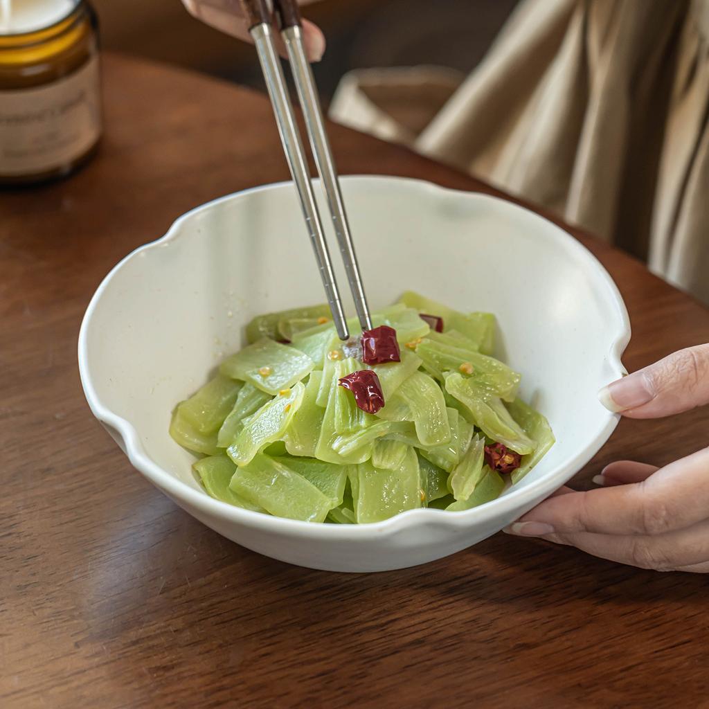 Special-Shaped Solid Color Large Bowl, High-End Bowl Set, Household Tableware, Ceramic Vegetable Bowl, Salad Bowl, Ramen Bowl, Large Bowl.