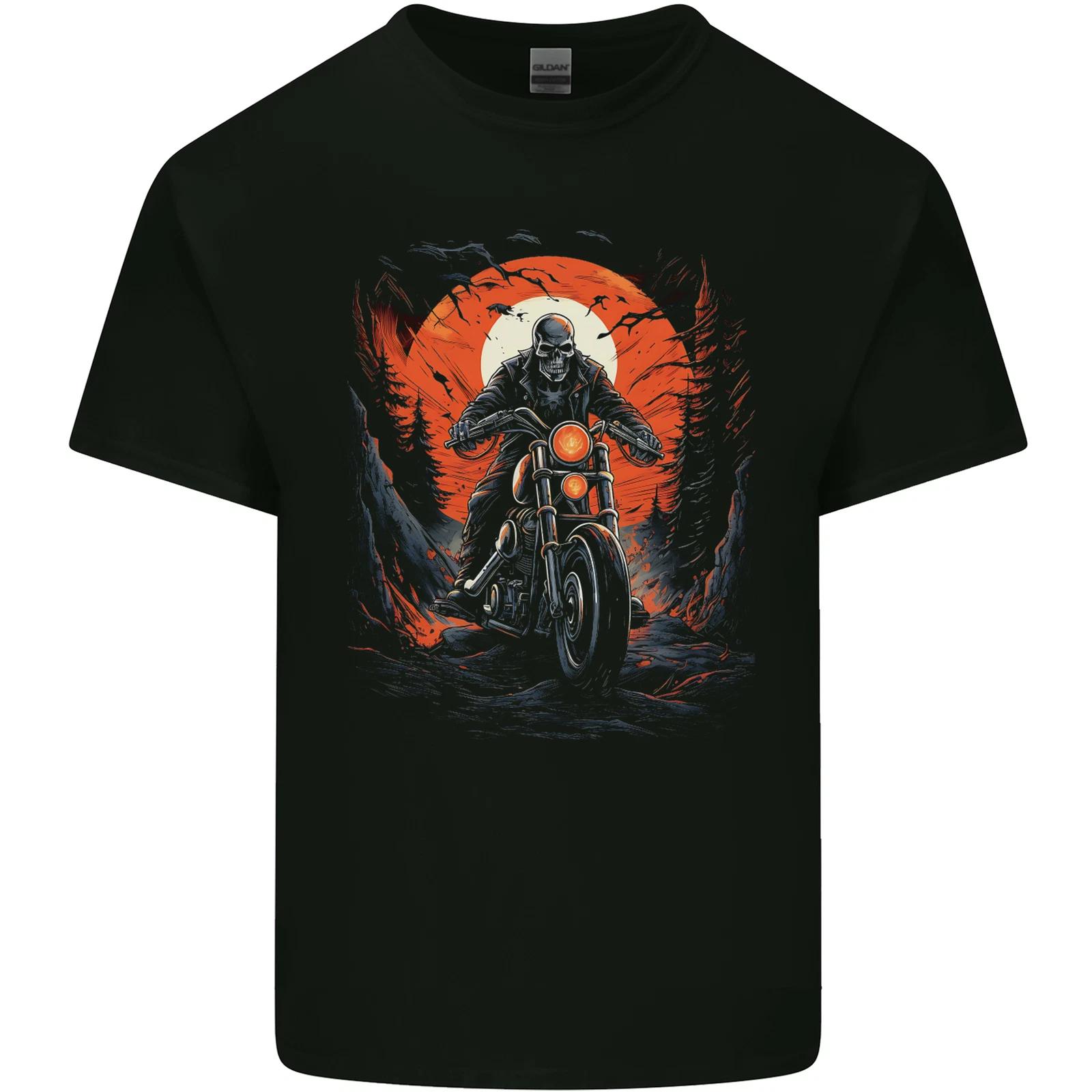 Skull Biker Motorcycle Motorbike Halloween 23 Kids T-Shirt Childrens L