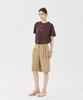 Pin Black Belted Single-Pleat Bermuda Pants Khaki