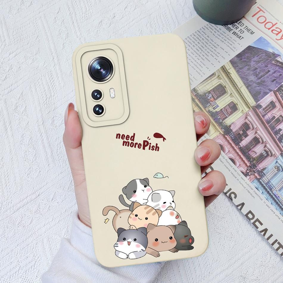 Phone Case For Xiaomi 12 Pro Lite Ultra Candy Color Patterned Liquid Silicone Full Coverage Anti Slip Shell For Xiaomi12 Coque