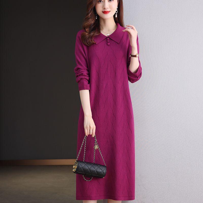 

Платье-свитер средней длины для женского осенне-зимнего тренда, с длинным рукавом, однотонный вязаный свитер, свободное и повседневное вязаное платье S фиолетовый