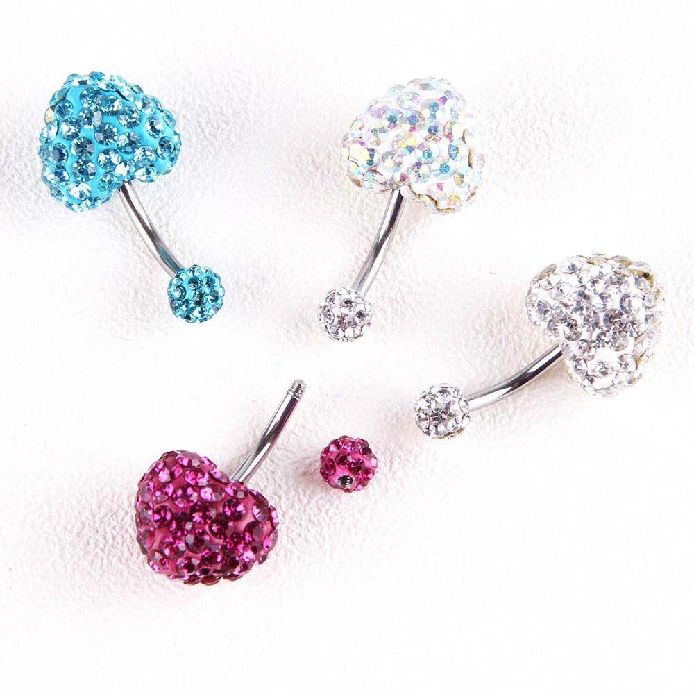 Sexy Punk Crystal Heart-shaped Ball Navel Piercing Umbilical Ring Belly Button Rings Body Piercing