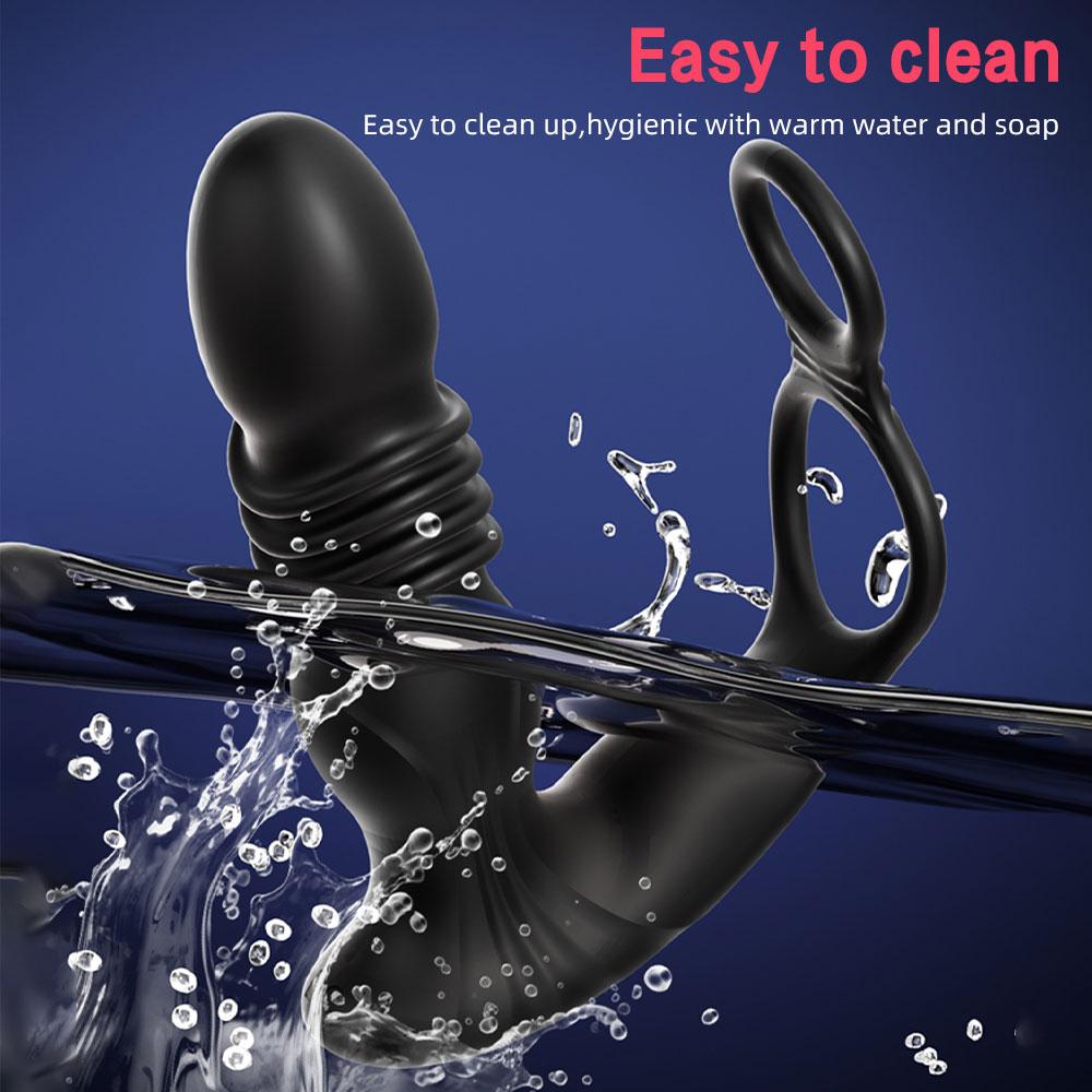 Dual Motor Silicone Anal Plug Prostate Stimulator Penis Ring Retractable Male Masturbator Vibrating Butt Plug Sex Toys for Man