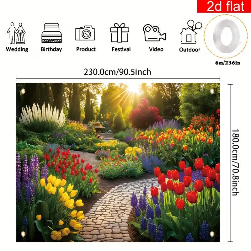 2D Colorful Flower Garden Backdrop Photography Background Banner