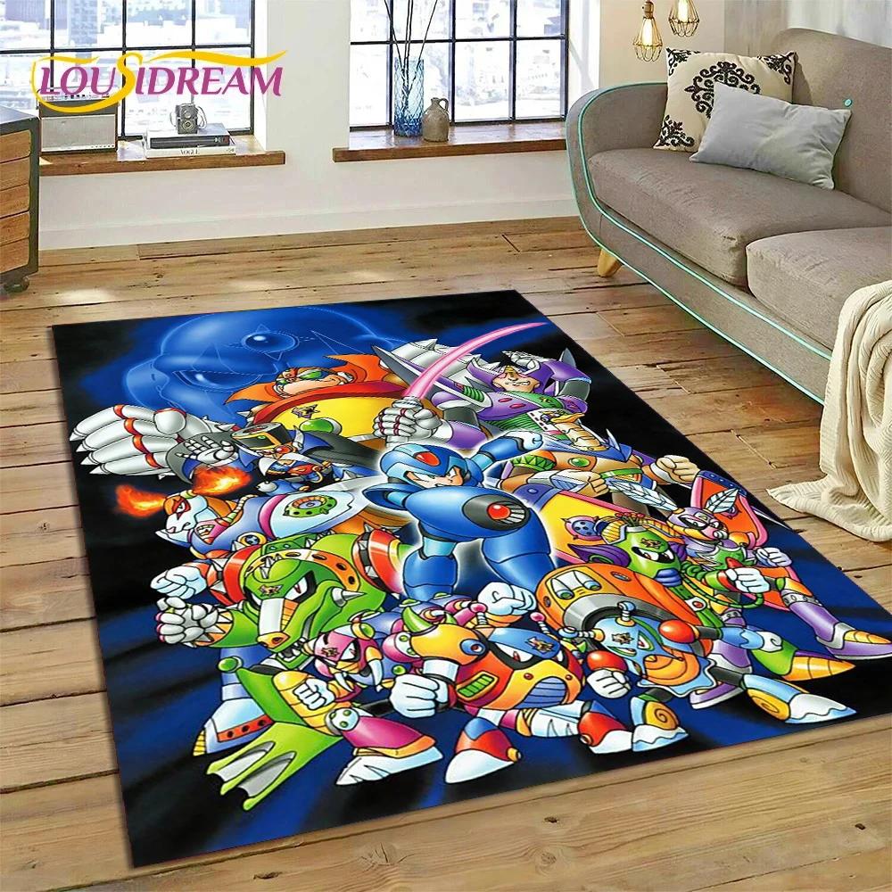 Retro Cartoon Rockman Mega Man Game Carpet Rug for Bedroom Living Room Home Sofa Decoration,Children Play Large Decor Floor Mat