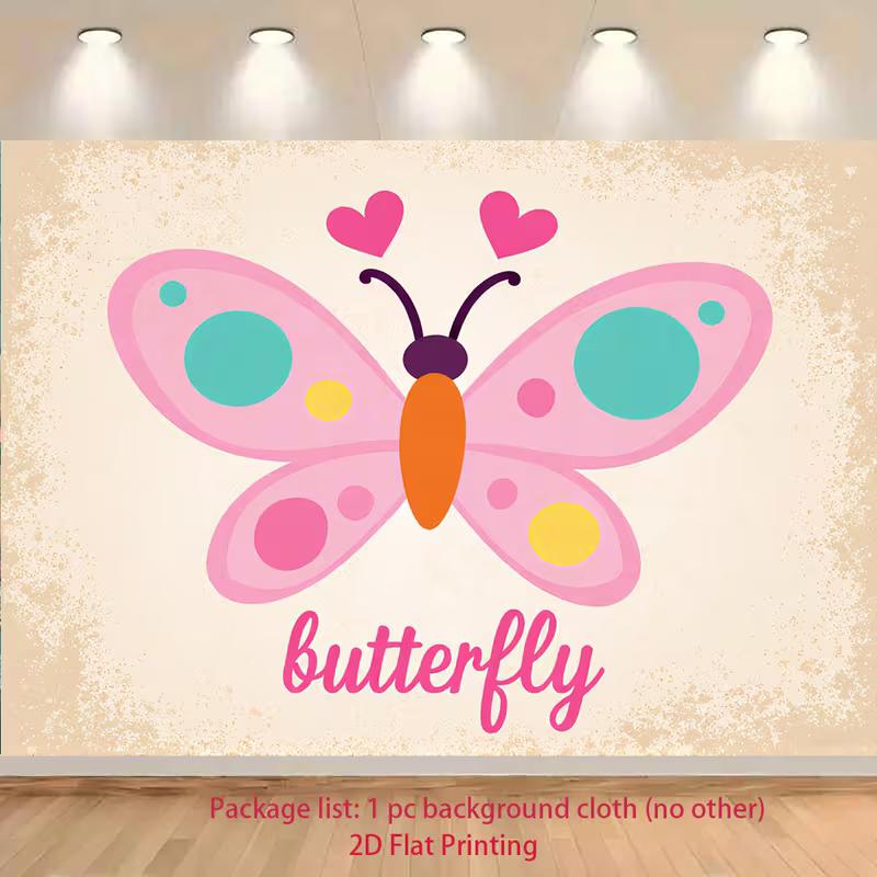 2D Cute Pink Butterfly with Colorful Polka Dots Backdrop 47.2x31.5inch/120*80cm