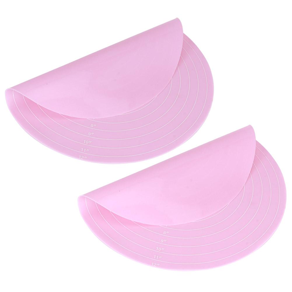 2PCS NonStick Round Silicone Dough Rolling Mat Baking Pastry Pad Sheet Liner for Cake Turntable Stand