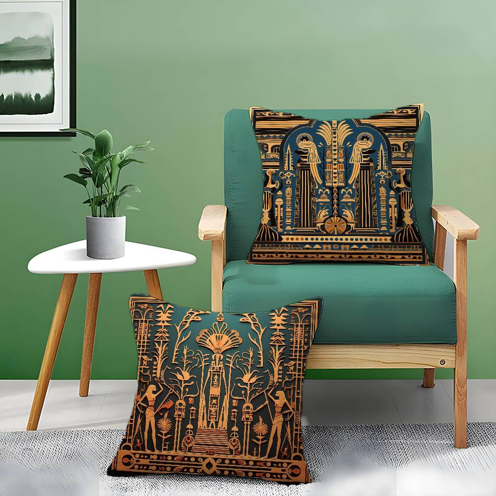 Historical Egypt Pharaoh Cultural Style Pillow Case Comfort Sofa Bed Silky Elegant Invisible Zipper Decorative Cushion Cover